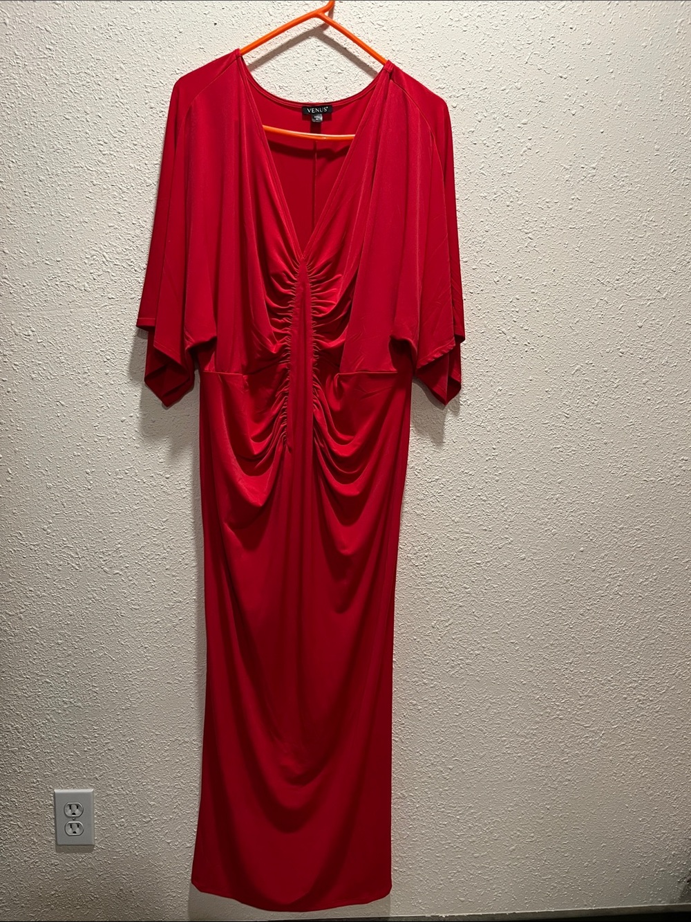 VENUS Bold Red Ruched V-Neck Maxi Dress XL